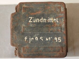 Transportkasten " Zündmittel für je 9 Stück S-Minen 35" datiert 1943 in ungereinigtem Fundzustand