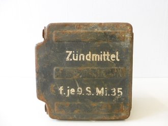 Transportkasten " Zündmittel für je 9 Stück S-Minen 35" datiert 1943 in ungereinigtem Fundzustand