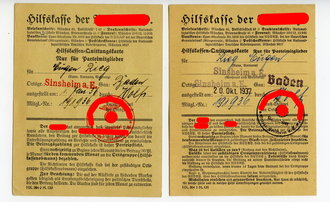 2 Stück Quittungskarten der Hilfskasse der NSDAP von...