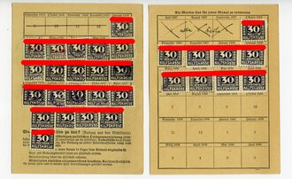 2 Stück Quittungskarten der " Hilfskasse der NSDAP" von 1936 und 1937