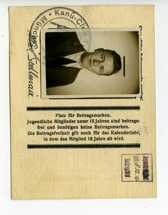 Deutscher Kanu Verband Mitgliedskarte München 1932