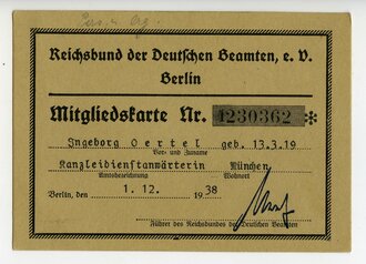 Reichsbund der Deutschen Beamten Berlin, Mitgliedskarte...