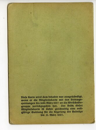 Wirtschaftsgruppe Ambulantes Gewerbe, Mitgliedskarte 1936