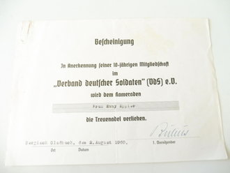 Bundesrepublik Deutschland, 5 teilige Urkundengruppe "Verband Deutscher Soldaten / Kyffhäuserbund"