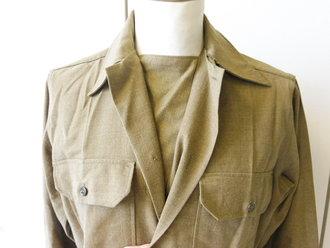 U.S. WWII Shirt, Flannel, OD, Coat style, special - with gas flap, Schulterbreite 43 cm, Armlänge 62 cm