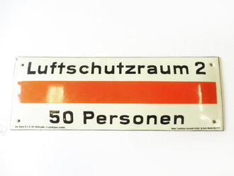 Emailschild " Luftschutzraum 2 - 50 Personen" 42 x 15cm, leuchtet im Dunkeln