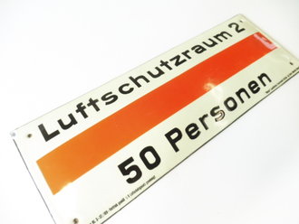 Emailschild " Luftschutzraum 2 - 50 Personen" 42 x 15cm, leuchtet im Dunkeln