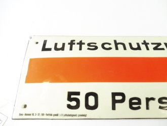 Emailschild " Luftschutzraum 2 - 50 Personen" 42 x 15cm, leuchtet im Dunkeln