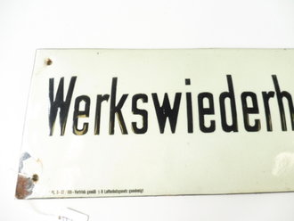 Luftschutz Emailschild " Werkswiederhersteller "42 x 15cm, leuchtet im Dunkeln