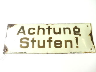 Luftschutz Emailschild " Achtung Stufen! "42 x 15cm, leuchtet in Dunkeln