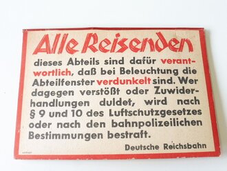 Deutsche Reichsbahn Pappschild bzgl verdunkelung 20 x 13cm
