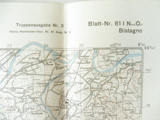Deutsche Heereskarte Bistagno - Italien, Maße 46 x 49 cm, Rückseite bedruckt