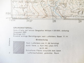 Deutsche Heereskarte LAbetone - Italien, Maße 46 x 49 cm, Rückseite bedruckt