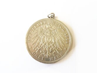 Preußen, 3 Mark Silbermünze 1914 gefasst
