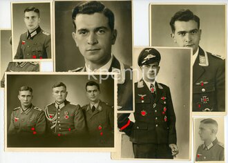 Ritterkreuzträger der Luftwaffe Kurt Ebener, Angehöriger des Jagdgeschwader Udet. 7 Privatfotos, davon 3 Studioaufnahmen im Postkartenformat mit Ritterkreuz