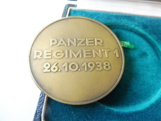 Panzer Regiment 1, nicht tragbare Medaille 50mm Durchmesser in zugehörigem Etui