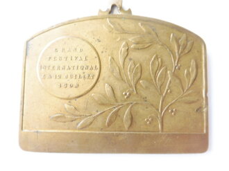 Frankreich, Buntmetallplakette " Grand Festival International 1908" Breite 70mm