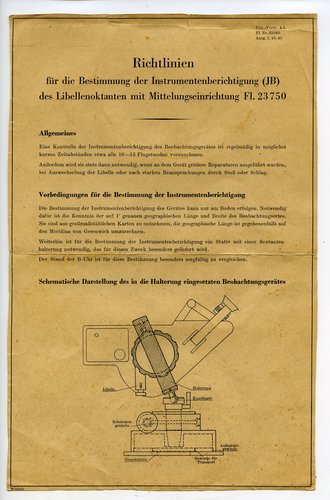 Navigations Vordruck A5, Fl 23060, Ausgabe 1943 " Richtlinien für die Bestimmung der Instrumentenberichtigung des Libellenoktanten mit Mitteilungseinrichtung Fl23750"