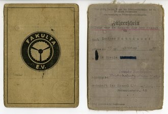 Deutsche Reichsbahn Führerschein eines italienischen Staatsangehörigen von 1943, dazu ein Mitgliedsausweis der "Fakulta" von 1943