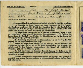 1. Weltkrieg, Kriegsanleihe Sparkarte des Deutschen Sparkassenverbandes