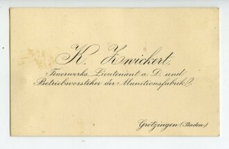 Visitenkarte von K.Zwickert, Feuerwerks Lieutenant a.D....
