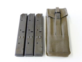 Bundeswehr, 3 Stück UZI Magazine 32 Schuss in Tasche alter Art