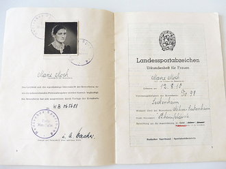 BRD, Urkundenheft zum Landessportabzeichen in gold , Verliehen 1951 an eine Frau aus Mannheim