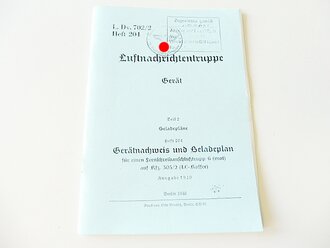 REPRODUKTION, L.Dv.702/2 Gerätnachweis und Beladeplan für Fernschreibanschlusstrupp G (mot) auf Kfz 305/2 (LC-Koffer), Ausgabe 1940, A5, 53 Seiten