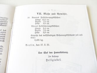 REPRODUKTION, H.Dv 95/22 Das Feldsicherungskästchen, datiert 1935, A5, 7 Seiten