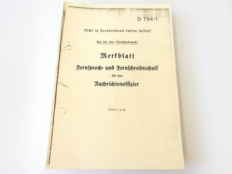 REPRODUKTION , D794/1 Merkblatt Fernsprech- und...
