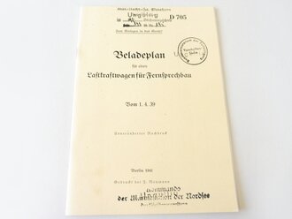 REPRODUKTION, D705 Beladeplan für einen Lastkraftwagen für Fernsprechbau, datiert 1939/41, A5, 35 Seiten