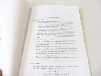 REPRODUKTION, D.7455/5 Merkblatt für Inbetriebnahme und Bedienung des Kofferverstärkers 38, datiert 1943, A5, 11 Seiten