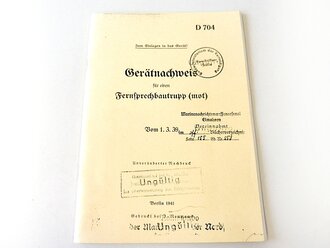 REPRODUKTION, D704 Gerätnachweis für einen Fernsprechbautrupp (mot), datiert 1939/41, A5, 47 Seiten