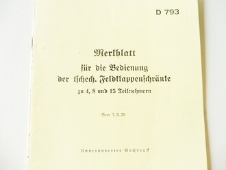 REPRODUKTION, D793 Merkblatt für die Bedienung der...