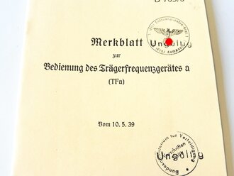 REPRODUKTION, D763/5 Merkblatt zur Bedienung des Trägerfrequenzgerätes a, datiert 1939, A5, 19 Seiten