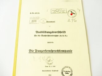 REPRODUKTION, H.Dv.421/6h Ausbildungsvorschrift für die Nachrichtentruppe, Die Panzersprechbetriebskompanie, datiert 1939/41, A4, 29 Seiten