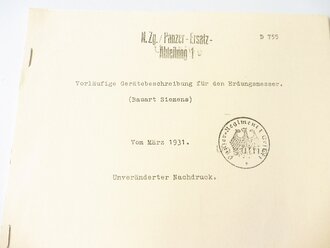 REPRODUKTION, D755 Vorläufige Gerätebeschreibung für den Erdungsmesser, datiert 1931/35, A4, 7 Seiten