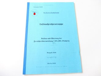 REPRODUKTION, D.(Luft)T.9101 Luftnachrichtentruppe, Aufbau und Wartung der Fernschreibvermittlung T38 (20er Einheit), datiert 1940, A4, 22 Seiten