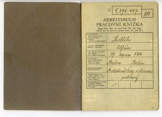 Arbeitsbuch Protektorat Böhmen u. Mähren, datiert 1941