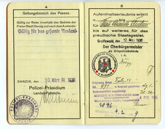 Reisepass Freie Stadt Danzig, datiert 1941