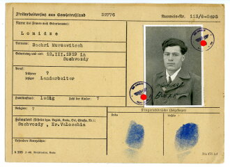 Ausweis eines Zivilarbeiters aus dem Sowietrußland, datiert 1944