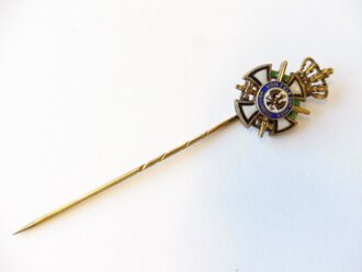 Königlicher Hausorden von Hohenzollern. Ritterkreuz mit Schwertern als Miniatur an Nadel 24mm , 900er Silber vergoldet
