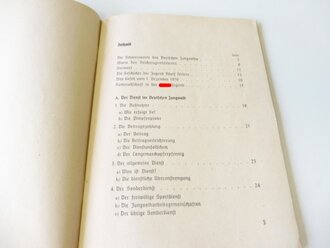 Dv D.J. 1 " Dienstvorschrift der Hitler Jugend, Vorschrift über den Jungvolkdienst" vom 1.2.1938. DIN A5, 67 Seiten