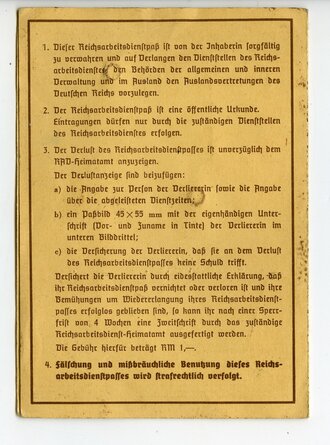 Reichsarbeitsdienst Paß für eine Angehörige aus Mainz