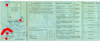 Dienstkarte der Hitler Jugend von 1944 eines Angehörigen aus Marienbad, Lichtbild wurde entfernt