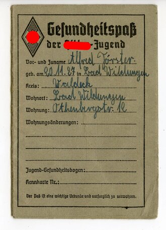 Gesundheitspaß der Hitler Jugend eines Jungen aus Waldeck