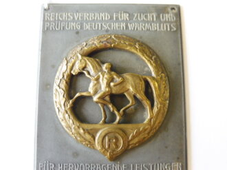 Reichsverband für Zucht und Prüfung Deutschen Warmbluts: nichttragbare bronzene Verdienstplakette "Für hervorragende Leistungen in Pferdepflege und Haltung", Pferdepflegerabzeichen in Bronze auf Metallplatte