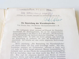 Die Beurteilung des Warmblutpferdes, Anleitungen der Deutschen Gesellschaft für Züchtungskunde von 1942, 72 Seiten