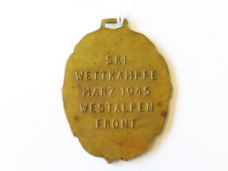 Gebirgsjäger Tragbares Erinnerungszeichen "Ski Wettkämpfe März 1945 Westalpen Front - 5. Gebirgs-Division"  Messing