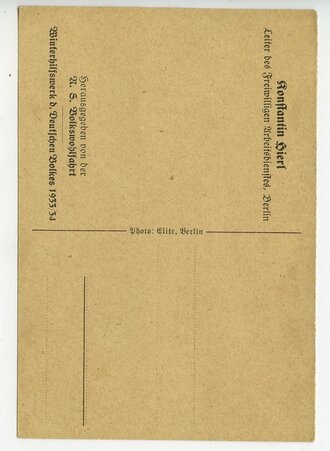 WHW 1933/34, Ansichtskarte Konstantin Hierl, Leiter des Freiwilligen Arbeitsdienstes